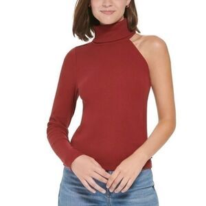 Calvin Klein M NWT Red One-Shoulder Turtleneck Long Sleeve Top Petite